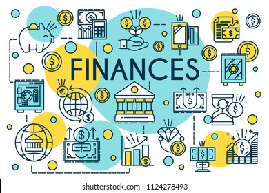 Finance concept thin line style. Business, management, financial planning, finances, banking and accounting. Vector infographic