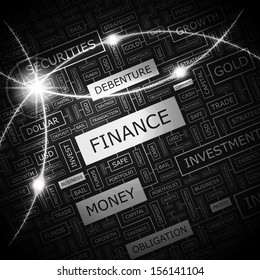 FINANCE. Concept vector illustration. Word cloud with related tags and terms. Graphic tag collection. Wordcloud collage. 