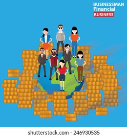 Finance concept,cartoon character design on blue background,clean vector
