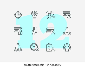 Finance consulting line icon set. People, flowchart, credit card. Business concept. Can be used for topics like company structure, banking, expertise