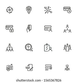 Finance consulting line icon set. People, flowchart, credit card. Business concept. Can be used for topics like company structure, banking, expertise