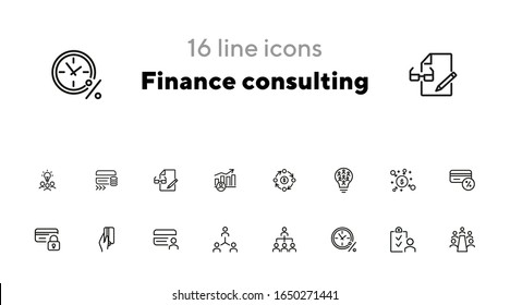Finance Consulting Line Icon Set. People, Flowchart, Credit Card. Business Concept. Can Be Used For Topics Like Company Structure, Banking, Expertise
