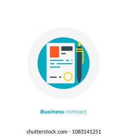 Finance contract flat art icon, verified business agreement vector art, cartoon digital signature illustration
