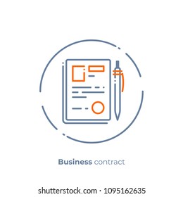 Finance contract line art icon, verified business agreement vector art, outline digital signature illustration