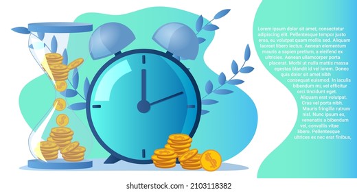 Finance and control.Watches and coins as a symbol of financial control.A business-style poster.Flat vector illustration.