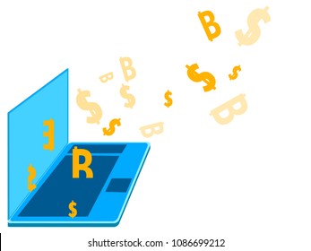 Finance crypto currency mining vector illustration. Online business, concept of transaction. Digital money. Big data technology. Information exchange. Blue colors. Success in work.