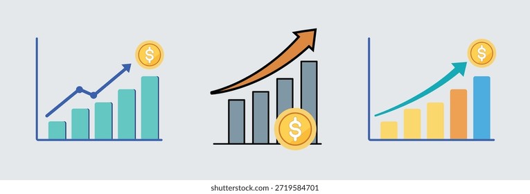 Iconos de finanzas y crecimiento de criptomonedas con billetera segura, monedas y gráficos de inversión