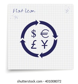 Finance currency exchange icon set. Yuan, dollar, euro, pound sterling money exchange.