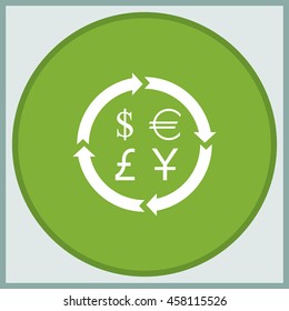 Finance currency exchange icon set. Yuan, dollar, euro, pound sterling money exchange.