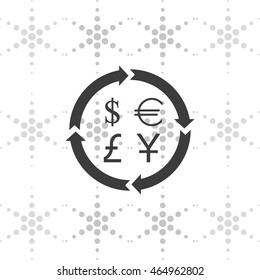 Finance currency exchange icon set. Yuan, dollar, euro, pound sterling money exchange.