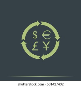 Finance currency exchange icon set. Yuan, dollar, euro, pound sterling money exchange.