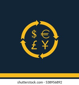Finance currency exchange icon set. Yuan, dollar, euro, pound sterling money exchange.