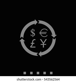 Finance currency exchange icon set. Yuan, dollar, euro, pound sterling money exchange.