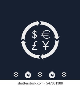 Finance currency exchange icon set. Yuan, dollar, euro, pound sterling money exchange.