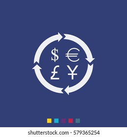 Finance currency exchange icon set. Yuan, dollar, euro, pound sterling money exchange.