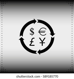 Finance currency exchange icon set. Yuan, dollar, euro, pound sterling money exchange.