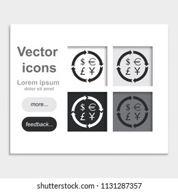 Finance currency exchange placed on web page template flat vector icon. Yuan, dollar, euro, pound sterling money exchange.
