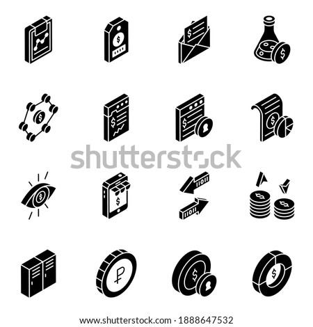 
Finance and Currency Glyph Isometric Icons Pack 
