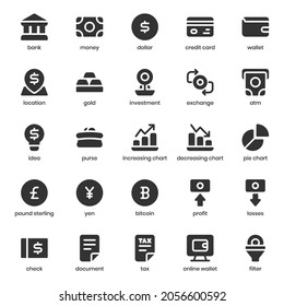 finance and currency icon pack for your website design, logo, app, UI. finance and currency icon glyph design. Vector graphics illustration and editable stroke.