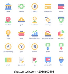 finance and currency icon pack for your website design, logo, app, UI. finance and currency icon flat design. Vector graphics illustration and editable stroke.