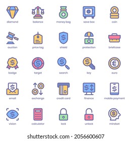 finance and currency icon pack for your website design, logo, app, UI. finance and currency icon lineal color design. Vector graphics illustration and editable stroke.