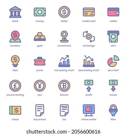 finance and currency icon pack for your website design, logo, app, UI. finance and currency icon lineal color design. Vector graphics illustration and editable stroke.