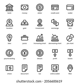 finance and currency icon pack for your website design, logo, app, UI. finance and currency icon outline design. Vector graphics illustration and editable stroke.