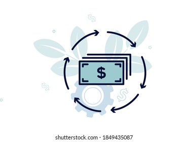 Finance. Debt Refinancing. Inside A Circle Of Arrows, Dollar Bills, The Inscription Debt Refinancing. Vector Illustration