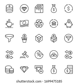 Finance design icons set. Thin line vector icons for mobile concepts and web apps. Premium quality icons in trendy flat style. Collection of high-quality black outline logo