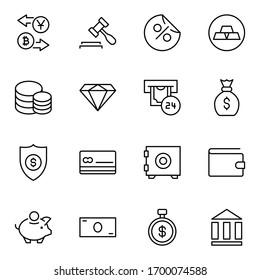 Iconos de diseño de finanzas establecidos. Iconos vectoriales de línea delgada para conceptos móviles y aplicaciones web. Iconos de primera calidad en estilo plano. Colección del logotipo del contorno negro de alta calidad