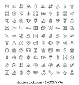 Iconos de diseño de finanzas establecidos. Iconos vectoriales de línea delgada para conceptos móviles y aplicaciones web. Iconos de primera calidad en estilo plano. Colección del logotipo del contorno negro de alta calidad