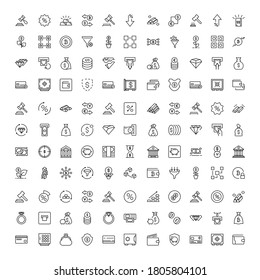 Juego de iconos de diseño de finanzas. Iconos vectoriales de línea delgada para conceptos móviles y aplicaciones web. Iconos de primera calidad en un estilo plano de moda. Colección del logotipo del contorno negro de alta calidad