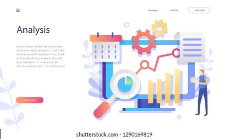 Finance Diagram Analysis Businessman  with Magnifying Glass Financial Business Graph.Auditing, business analysis concept with characters. Concept of opportunities. Graphic and audit documentation