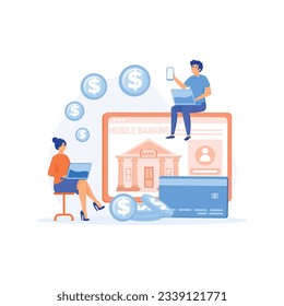 finance digital transformation concept.people with laptop and financial digital transformation. Open banking platform.  flat vector modern illustration