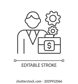 Finance director RGB linear icon. Control financial operations. Person that oversees budget. Thin line customizable illustration. Contour symbol. Vector isolated outline drawing. Editable stroke