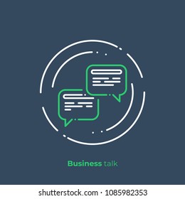 Finance discussion line art icon, business talk vector art, outline digital contact illustration