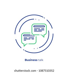Finance discussion line art icon, business talk vector art, outline digital contact illustration