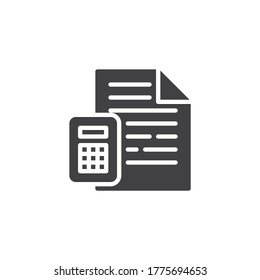 Finance Document and Calculator vector icon. filled flat sign for mobile concept and web design. Financial Accounting glyph icon. Symbol, logo illustration. Vector graphics