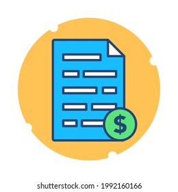 Icono del vector del documento de financiación. icono de documento comercial