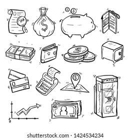 Finance Doodle art Set on Isolated White Background
