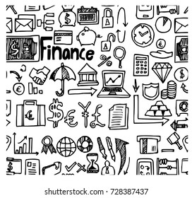 finance doodle sketch background seamless vector ink