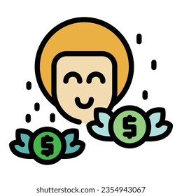 Finance dream icon outline vector. Passive work. Debt coin color flat
