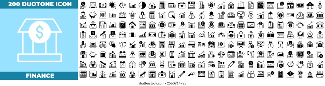 Finance Duotone Editable Icons set. Vector illustration in modern thin duotone style of Finance icons: Money, cash, bank, check, profit, payment, wallet, etc