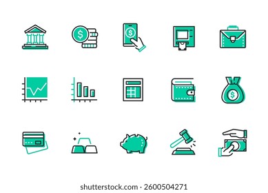 Finance and economics - set of line design style icons