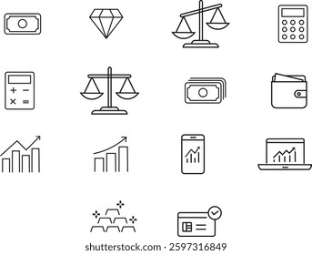 Finance editable line icon set.