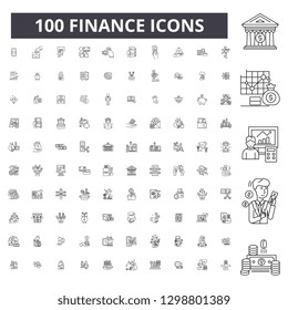 Finance editable line icons, 100 vector set, collection. Finance black outline illustrations, signs, symbols