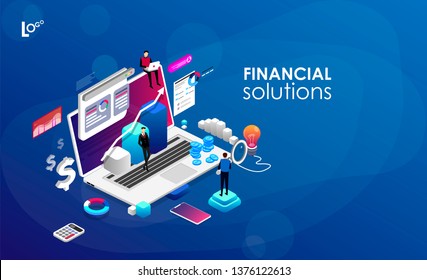 Finance and engineering graph of economics. Statistic and sales manager for financial management concept. Economic infographic banner. Flat isometric concept with characters vector illustration.