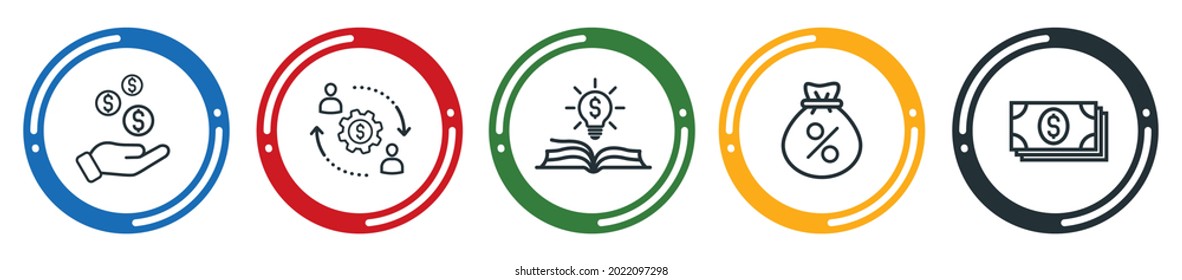 finance, exchange, banking icon set. Flat design vector illustration in 5 colors options for webdesign