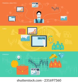 Finance exchange financial analytics forex strategy banner set isolated vector illustration