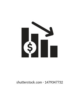 Finance exchange graphic down. Black web icon design. Vector illustration. 
